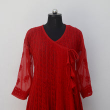 Load image into Gallery viewer, Red Angrakha Anarkali with Red threadwork
