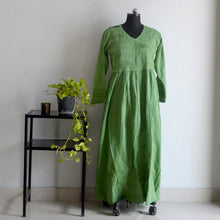 Load image into Gallery viewer, Leaf Green Chikankaari Maxi Dress
