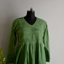 Load image into Gallery viewer, Leaf Green Chikankaari Maxi Dress
